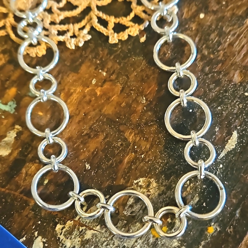 Ralph Lauren long silver necklace Chaps silver circles nice!